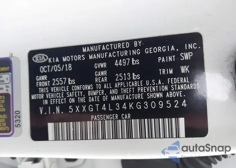 2019 Kia Optima S z USA, uszkodzony, nr VIN 5XXGT4L34KG309524